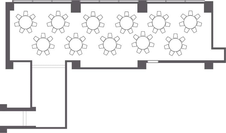 Layout map:7 people x 11 tables = 77 seats